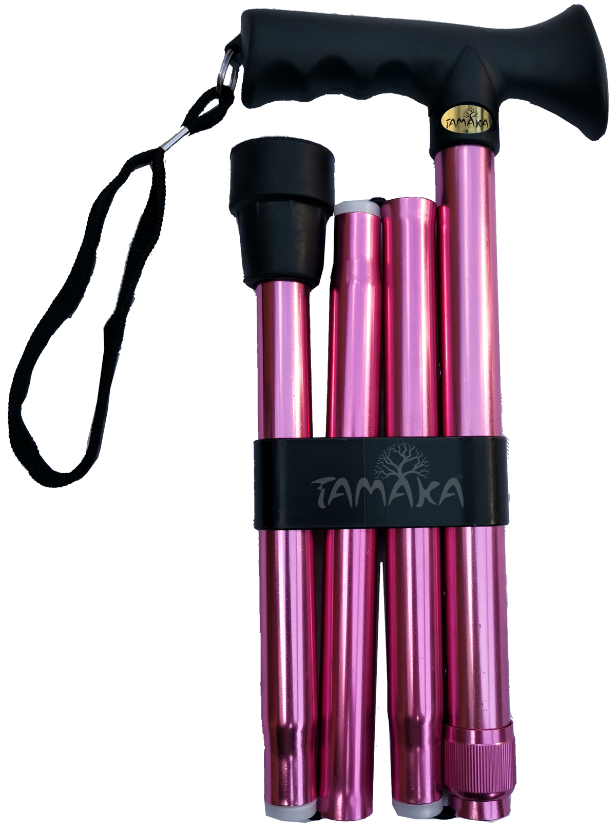 TAMAKA® Premium 4-Part Folding Adjustable Metal Aluminium Metallic Compact  Walking Stick Soft Grip Gel Handle – 33.5” – 37.5”